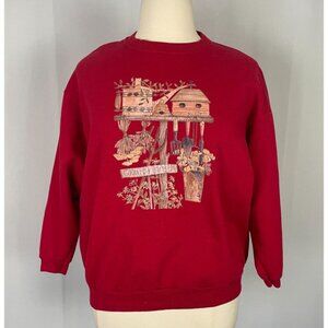 Crewneck Sweatshirt Womens Plus Size 18W 20W Red Graphic Grandma Cottage Garden